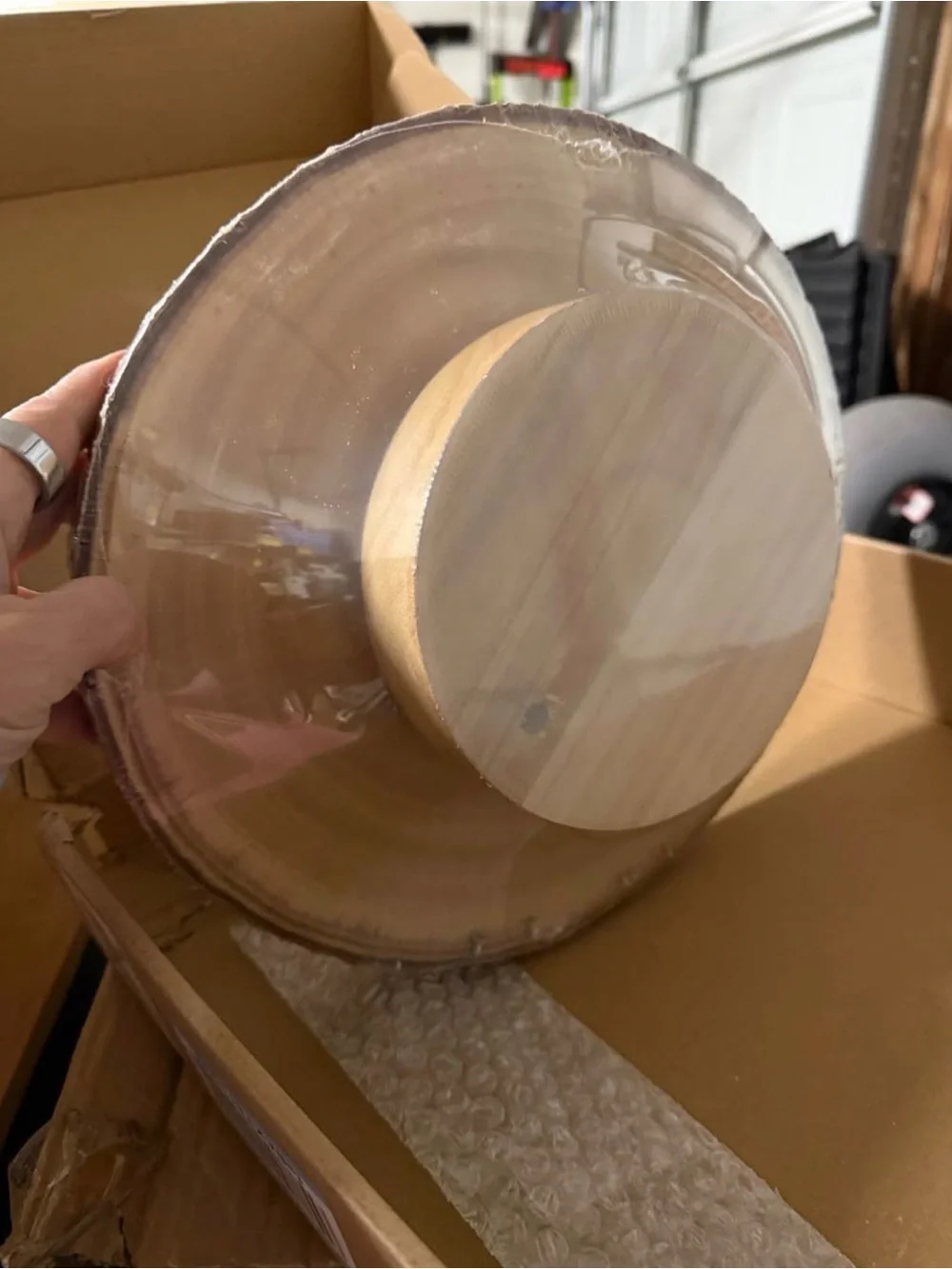 Wooden Cake Stand Turntable with Natural Bark Edge - White Cake Display